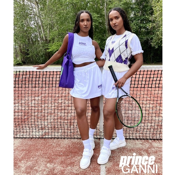 GANNI X PRINCE Graphic Logo Elastic Drawstring Waist Pull On Tennis Skirt S - Picture 1 of 13